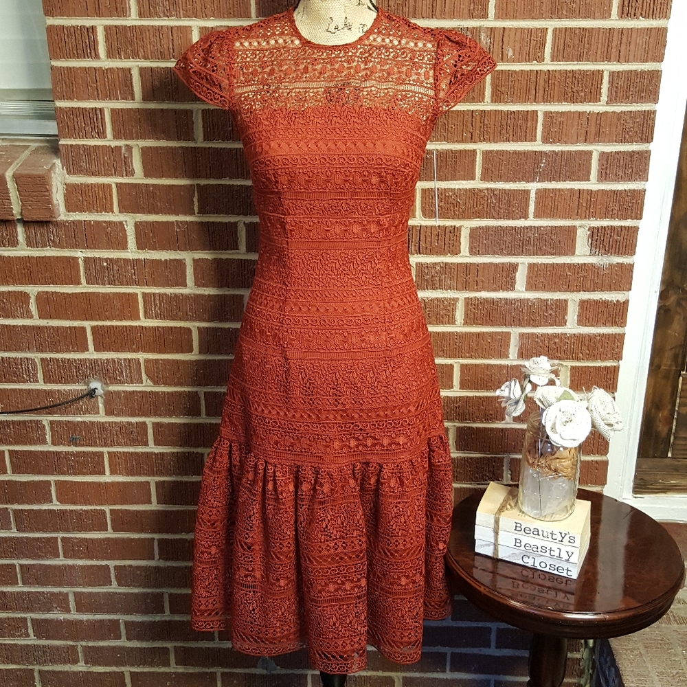 Antonio Melani Hallie Lace Drop Waist Cap Sleeve Retro Vintage Midi Dress NWT